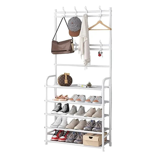 ๐๐งข Multi-Functional Shoe & Hat Rack | 4-Tier Metal Shelf with Hooks