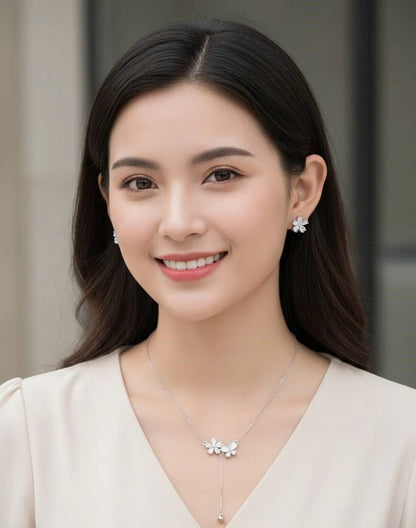 Floral Drop CZ Necklace Set