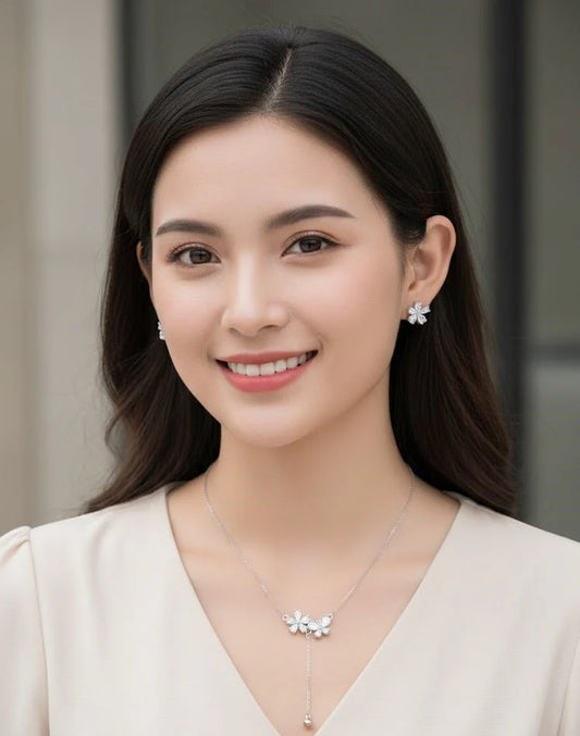 Floral Drop CZ Necklace Set