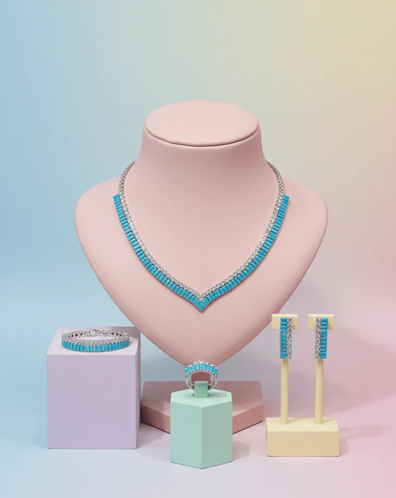 Turquoise V-Cut Crystal Jewelry Set